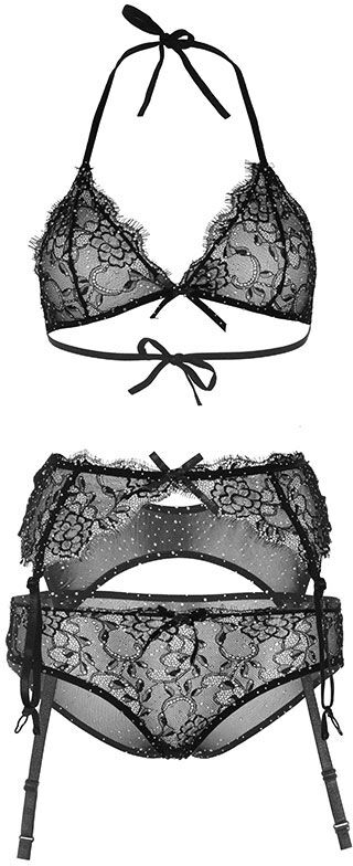 Leg Avenue - Bra Top, Panty  Garterbelt With Sparkles - Large