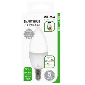 Deltaco Smart E14 Vit, WiFi, 4.5W, 2700K-6500K, dimbar