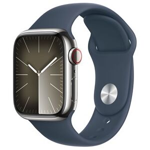 Apple Watch Series 9 GPS + Cellular 45mm Silver Stainless Steel Case with Storm Blue Sport Band - M/L