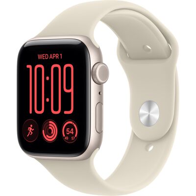 Apple Watch SE 3 GPS + Cellular 44mm Starlight Aluminium Case with Sand Sport Band - M/L Apple Watch SE 3 GPS + Cellular 44mm Starlight Aluminium Case with Sand Sport Band - M/L