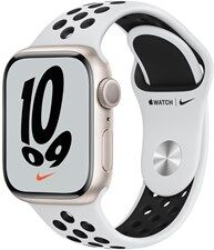 Apple Watch Nike Series 7 GPS, 41mm Starlight Aluminium Case with Pure Platinum/Black Nike Sport Band - Regular