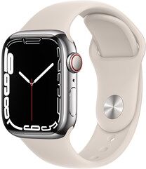 Apple Watch Series 7 GPS + Cellular, 41mm Silver Stainless Steel Case with Starlight Sport Band - Regular