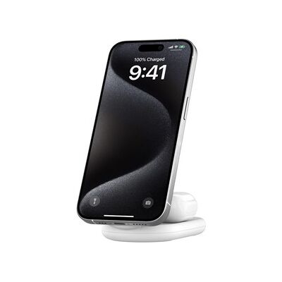 Belkin 2-in-1 Magnetic Foldable Wireless Charger with Qi2 15W, white Belkin 2-in-1 Magnetic Foldable Wireless Charger with Qi2 15W, white