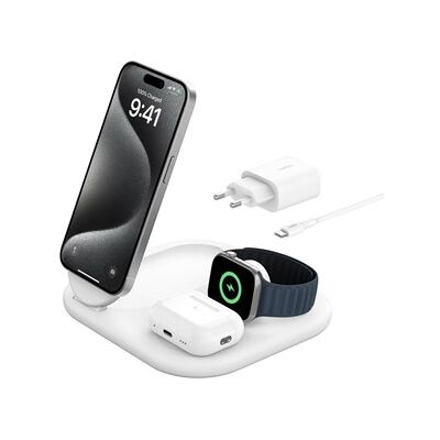 Belkin 3-in-1 MagSafe Compatible Qi2 Wireless Stand/Pad, white Belkin 3-in-1 MagSafe Compatible Qi2 Wireless Stand/Pad, white