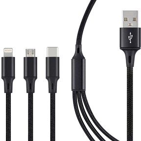 Andersson 3 in 1 Braided USB Cable 0,5M 2,4A Black