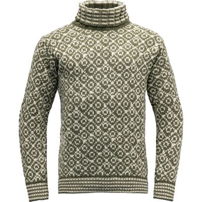 Devold Unisex Svalbard Sweater High Neck Olive/offwhite XL Devold Unisex Svalbard Sweater High Neck Olive/offwhite XL