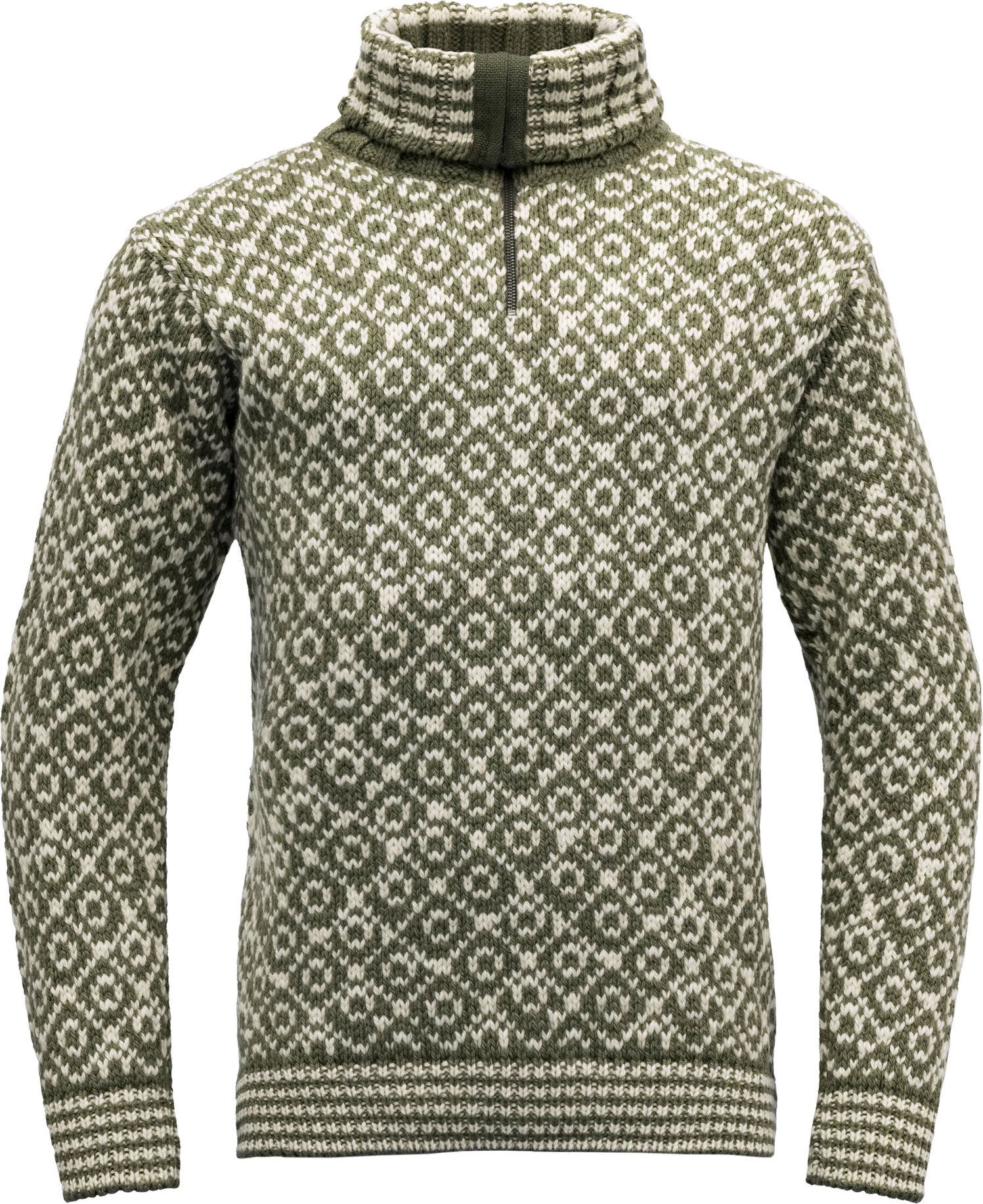 Bilde av Svalbard Wool Zip Neck OLIVE/OFFWHITE S