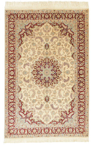 Håndknyttet. Opphav: Persia / Iran Ghom Silke Signert: Ghom Behi Teppe 100X154 Lysbrun/Mørk Beige/Gul (Silke, Persia/Iran)