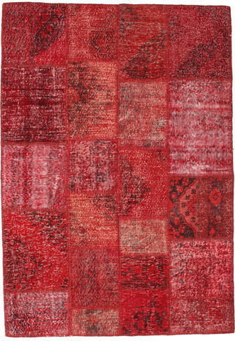 Håndknyttet. Opphav: Turkey Ekte Teppe Patchwork 140X201 Mørk Rød/Rød (Ull, Tyrkia)