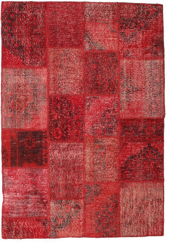 Håndknyttet. Opphav: Turkey Ekte Teppe Patchwork 138X201 Mørk Rød/Rød (Ull, Tyrkia)