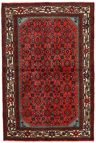 Håndknyttet. Opphav: Persia / Iran Håndknyttet Teppe Hosseinabad 105X159 Mørk Brun/Mørk Rød (Ull, Persia/Iran)