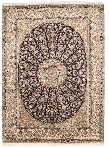 Håndknyttet. Opphav: India 159X218 Kashmir Ren Silke Teppe Ekte Orientalsk Håndknyttet Lys Grå/Brun (Silke, India)