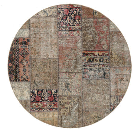 Håndknyttet. Opphav: Persia / Iran Ø 150 Patchwork - Persien/Iran Teppe Ekte Moderne Håndknyttet Rundt Mørk Brun/Hvit/Creme (Ull, Persia/Iran)