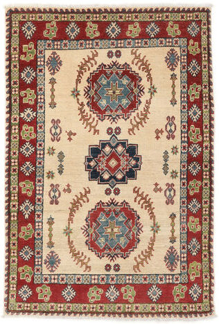 Håndknyttet. Opphav: Afghanistan Orientalsk Kazak Teppe 100X154 Mørk Brun/Hvit/Creme (Ull, Afghanistan)