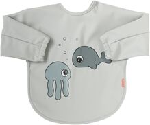 Done By Deer Sleeved Bib Sea Friends Grey