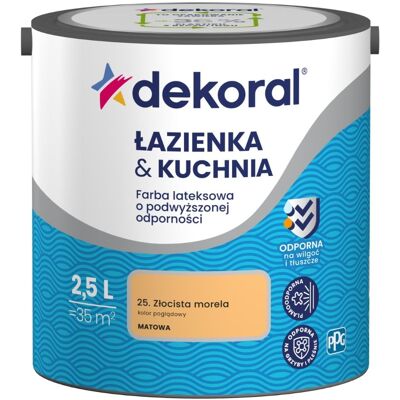 Dekoral Farba Lateksowa Łazienka&Kuchnia Złocista Morela 2,5L Dekoral Dekoral Farba Lateksowa Łazienka&Kuchnia Złocista Morela 2,5L Dekoral