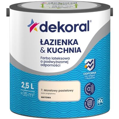 Dekoral Farba Lateksowa Łazienka&Kuchnia Morelowy Pastelowy 2,5L Dekoral Dekoral Farba Lateksowa Łazienka&Kuchnia Morelowy Pastelowy 2,5L Dekoral