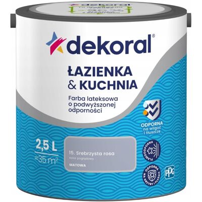 Dekoral Farba Lateksowa Łazienka&Kuchnia Srebrzysta Rosa 2,5L Dekoral Dekoral Farba Lateksowa Łazienka&Kuchnia Srebrzysta Rosa 2,5L Dekoral