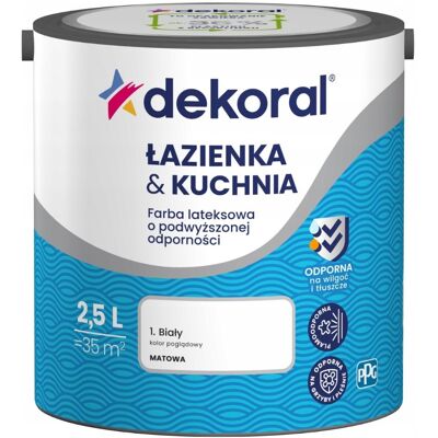 Dekoral Farba Lateksowa Łazienka&Kuchnia Biały 2,5L Dekoral Dekoral Farba Lateksowa Łazienka&Kuchnia Biały 2,5L Dekoral