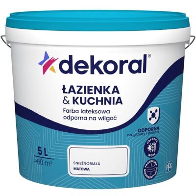 Dekoral Farba Lateksowa Łazienka&Kuchnia Maleinak Biały Mat 5L Dekoral Dekoral Farba Lateksowa Łazienka&Kuchnia Maleinak Biały Mat 5L Dekoral