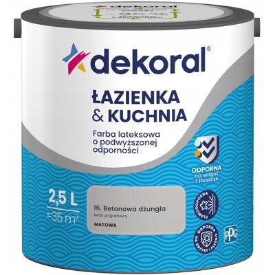 Dekoral Farba Lateksowa Łazienka&Kuchnia Betonowa Dżungla 2,5L Dekoral Dekoral Farba Lateksowa Łazienka&Kuchnia Betonowa Dżungla 2,5L Dekoral