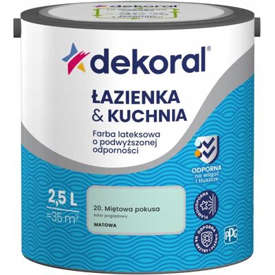 Dekoral Farba Lateksowa Łazienka&Kuchnia Miętowa Pokusa 2,5L Dekoral Dekoral Farba Lateksowa Łazienka&Kuchnia Miętowa Pokusa 2,5L Dekoral