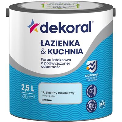 Dekoral Farba Lateksowa Łazienka&Kuchnia Błękit Lazienkowy 2,5L Dekoral Dekoral Farba Lateksowa Łazienka&Kuchnia Błękit Lazienkowy 2,5L Dekoral