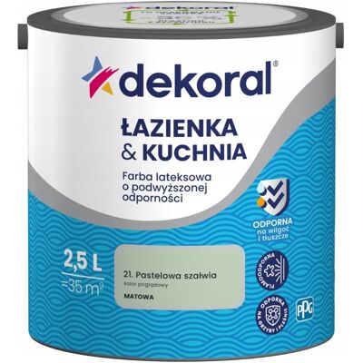 Dekoral Farba Lateksowa Łazienka&Kuchnia Pastelowa Szałwia 2,5L Dekoral Dekoral Farba Lateksowa Łazienka&Kuchnia Pastelowa Szałwia 2,5L Dekoral