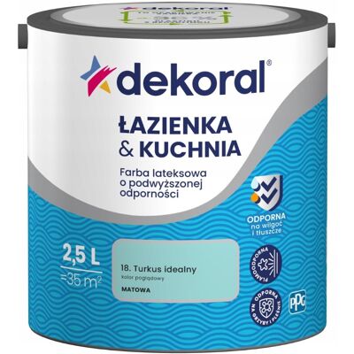 Dekoral Farba Lateksowa Łazienka&Kuchnia Turkus Idealny 2,5L Dekoral Dekoral Farba Lateksowa Łazienka&Kuchnia Turkus Idealny 2,5L Dekoral