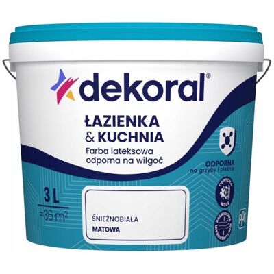 Dekoral Farba Lateksowa Łazienka&Kuchnia Maleinak Biały Mat 3L Dekoral Dekoral Farba Lateksowa Łazienka&Kuchnia Maleinak Biały Mat 3L Dekoral