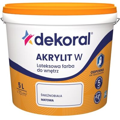 Dekoral Biała farba lateksowa do wnętrz - Zmywalna, Odporna na UV, Matowa Dekoral Biała farba lateksowa do wnętrz - Zmywalna, Odporna na UV, Matowa