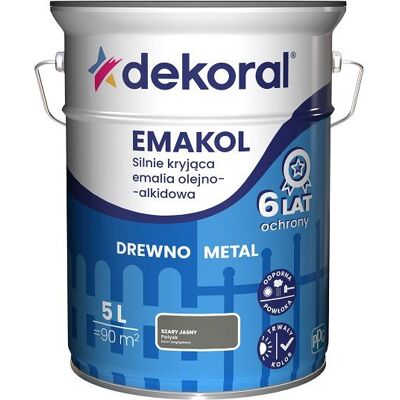 Dekoral Emalia Olejno-Alkidowa Emakol Strong Szary Jasny Połysk 5L Dekoral Dekoral Emalia Olejno-Alkidowa Emakol Strong Szary Jasny Połysk 5L Dekoral