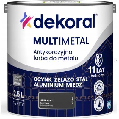 Dekoral Farba Do Metalu Antykorozyjna Multimetal Antracyt Mat 2,5L Dekoral Dekoral Farba Do Metalu Antykorozyjna Multimetal Antracyt Mat 2,5L Dekoral