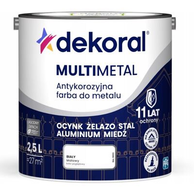Dekoral Farba Do Metalu Antykorozyjna Biały Mat 2,5L Dekoral Dekoral Farba Do Metalu Antykorozyjna Biały Mat 2,5L Dekoral