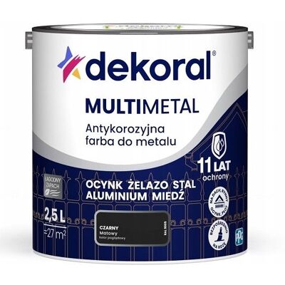 Dekoral Farba Do Metalu Antykorozyjna Czarny Mat 2,5L Dekoral Dekoral Farba Do Metalu Antykorozyjna Czarny Mat 2,5L Dekoral