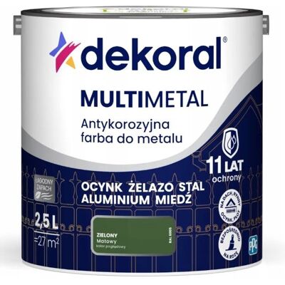 Dekoral Farba Do Metalu Antykorozyjna Zielony Mat 2,5L Dekoral Dekoral Farba Do Metalu Antykorozyjna Zielony Mat 2,5L Dekoral