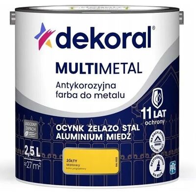 Dekoral Farba Do Metalu Antykorozyjna Żółty Mat 2,5L Dekoral Dekoral Farba Do Metalu Antykorozyjna Żółty Mat 2,5L Dekoral