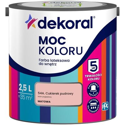 Dekoral Farba Lateksowa Moc Koloru Cukierek Pudrowy 2,5l Dekoral Dekoral Farba Lateksowa Moc Koloru Cukierek Pudrowy 2,5l Dekoral