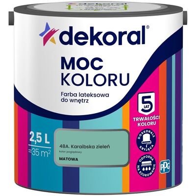 Dekoral Farba Lateksowa Moc Koloru Karaibska Zieleń 2,5l Dekoral Dekoral Farba Lateksowa Moc Koloru Karaibska Zieleń 2,5l Dekoral