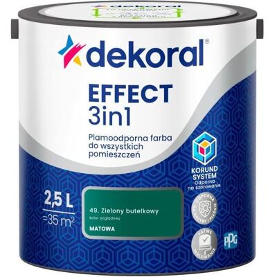 Dekoral Farba Lateksowa Plamoodporna Effect 3IN1 2.5L Zielony Butelkowy Dekoral Dekoral Farba Lateksowa Plamoodporna Effect 3IN1 2.5L Zielony Butelkowy Dekoral