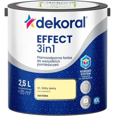 Dekoral Farba Lateksowa Plamoodporna Effect 3IN1 2.5L Żółty Jasny Dekoral Dekoral Farba Lateksowa Plamoodporna Effect 3IN1 2.5L Żółty Jasny Dekoral