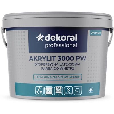 Dekoral Farba Lateksowa Professional Akrylit 3000 PW 10L Biały Dekoral Dekoral Farba Lateksowa Professional Akrylit 3000 PW 10L Biały Dekoral