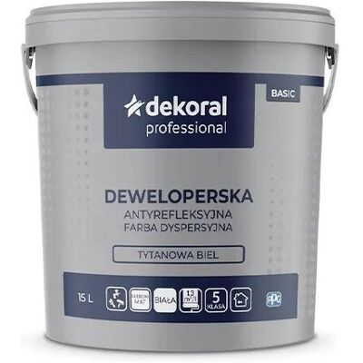 Dekoral Farba Ścienna Deweloperska Mat 15L Biały Dekoral Dekoral Farba Ścienna Deweloperska Mat 15L Biały Dekoral