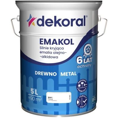 Dekoral Emalia Olejno-Alkidowa Emakol Strong Biała Połysk 5L Dekoral Dekoral Emalia Olejno-Alkidowa Emakol Strong Biała Połysk 5L Dekoral