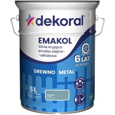 Dekoral Emalia Olejno-Alkidowa Emakol Strong Popielaty Połysk 5L Dekoral Dekoral Emalia Olejno-Alkidowa Emakol Strong Popielaty Połysk 5L Dekoral
