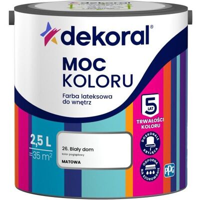 Dekoral Farba Moc Koloru Biały Dom 2,5L Dekoral Dekoral Farba Moc Koloru Biały Dom 2,5L Dekoral