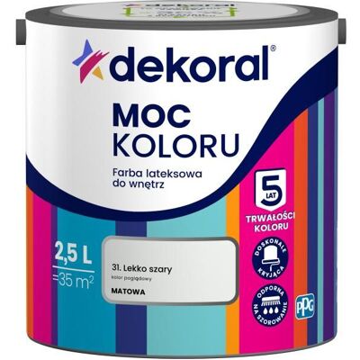Dekoral Farba Lateksowa Moc Koloru Lekko Szary 2,5L Dekoral Dekoral Farba Lateksowa Moc Koloru Lekko Szary 2,5L Dekoral