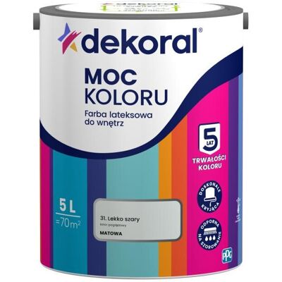 Dekoral Farba Lateksowa Moc Koloru Lekko Szary 5L Dekoral Dekoral Farba Lateksowa Moc Koloru Lekko Szary 5L Dekoral