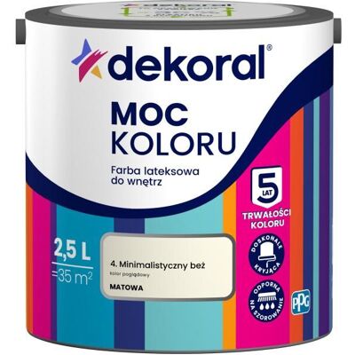 Dekoral Farba Lateksowa Moc Koloru Minimalistyczny Beż 2,5l Dekoral Dekoral Farba Lateksowa Moc Koloru Minimalistyczny Beż 2,5l Dekoral