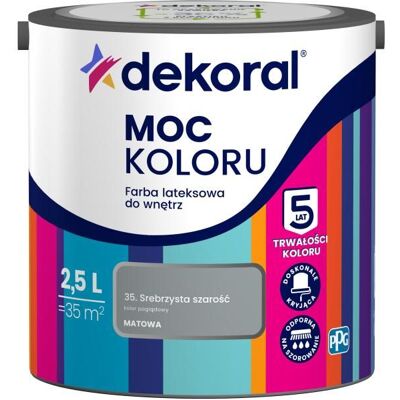 Dekoral Farba Lateksowa Moc Koloru Srebrzysta Szarość 2,5l Dekoral Dekoral Farba Lateksowa Moc Koloru Srebrzysta Szarość 2,5l Dekoral